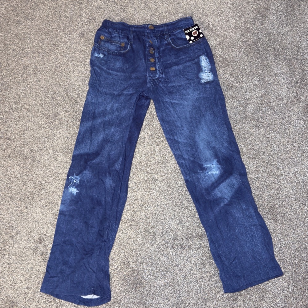 NWT Joe Boxer Men Blue Denim Print Pajama Pants Faux Distressed Lounge Sleepwear